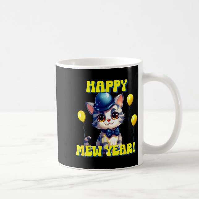 Caneca De Café Cat Happy New Year Mew Year Funny New Years Party  (Direita)