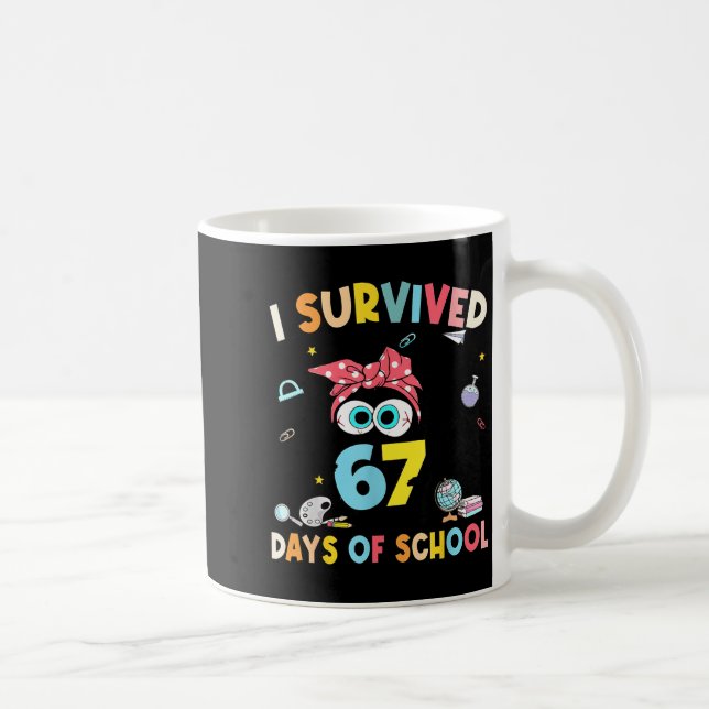 Caneca De Café Cat I Survived 67 Days Of School Teachers Students (Direita)