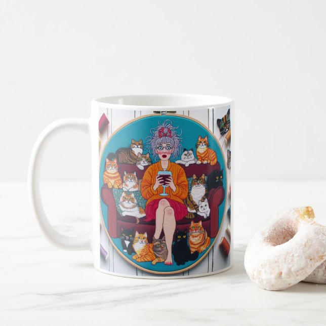 Caneca De Café Cat Lady Mug (Com Donut)
