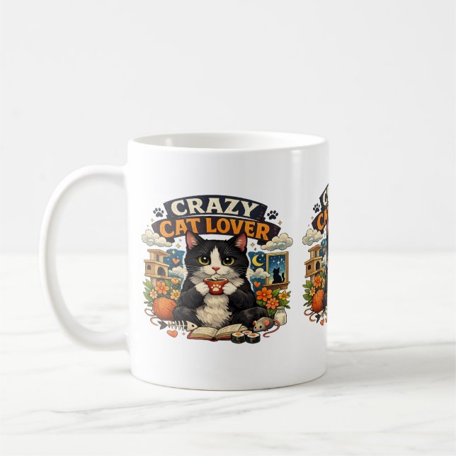 Caneca De Café Cat Lover Vibes – Cute Cat Design. (Esquerda)
