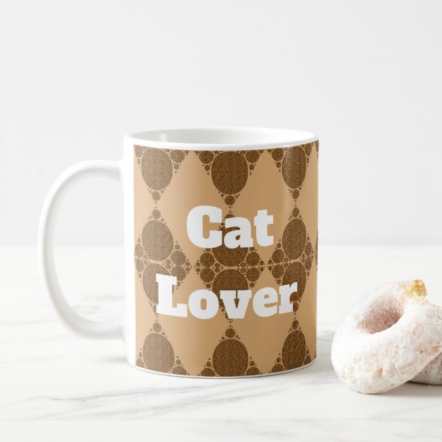 Caneca De Café Cat Lover Wildcat Patterno Geométrico Diamond (Com Donut)