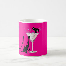 Caneca De Café Cat Lovers Monograma Rosa Quente Moderno