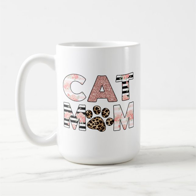 Caneca De Café Cat Mãe Rosa Floral e Leopardo (Esquerda)