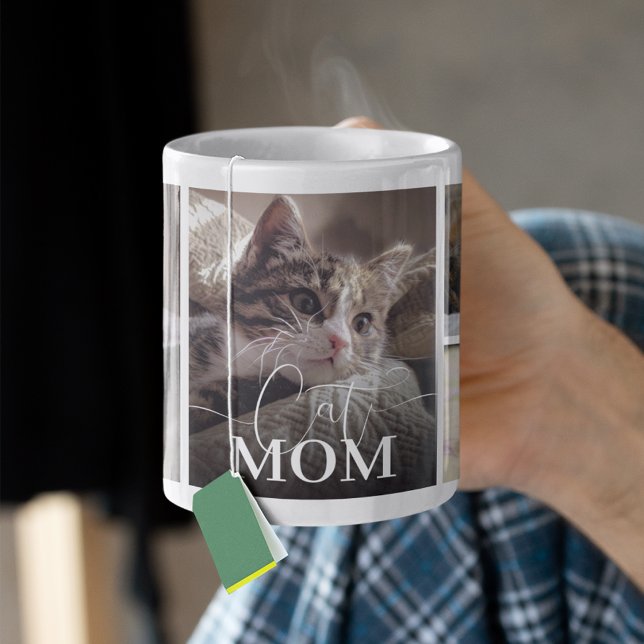 Caneca De Café Cat Mom 5 Photo Collage (Criador carregado)