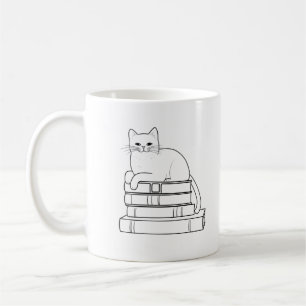 Caneca De Café Cat on Books Line Art