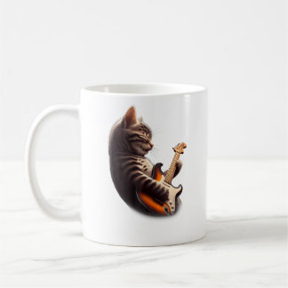 Caneca De Café Cat Playing Guitar - Funny Rock Music Guitar Cat