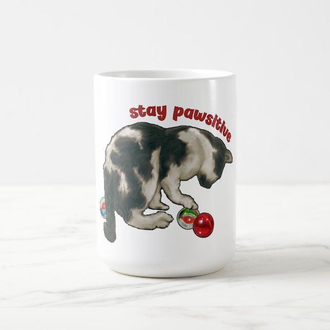 Caneca De Café Cat Playing with MARBLES, Stay Pawsitive, Pun (Centro)