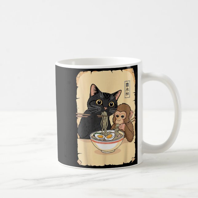 Caneca De Café Cat Ramen Monkey Shirt Funny Cat Monkey Eating Ram (Direita)