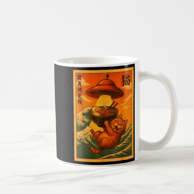 Caneca De Café Cat Ramen Ufo Funny Japanese Anime Men Women Teens (Direita)