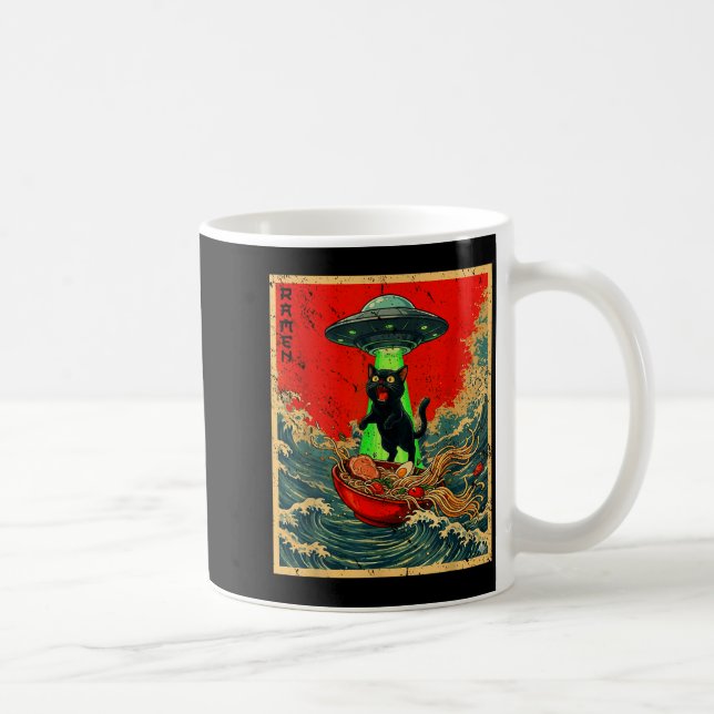 Caneca De Café Cat Ramen Ufo Japanese Anime Graphic Tees Men Wome (Direita)