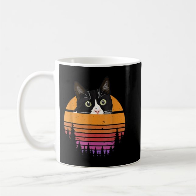 Caneca De Café Cat Retro Estilo Kitten Estilo Retro Estilo Preto  (Esquerda)