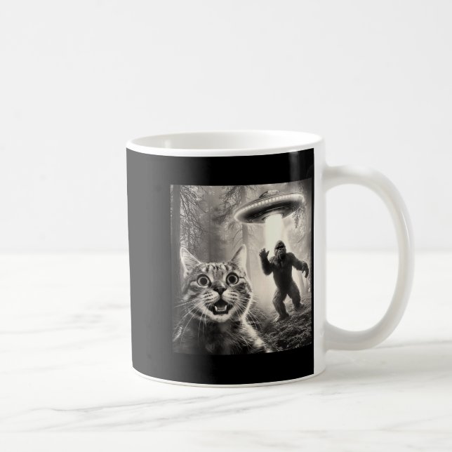 Caneca De Café Cat Selfie Forest Trees Alien Ufo Bigfoot Humor Sa (Direita)
