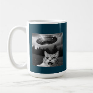 Caneca De Café Cat Selfie UFO Mug Engraçada Abdução de Alienígena