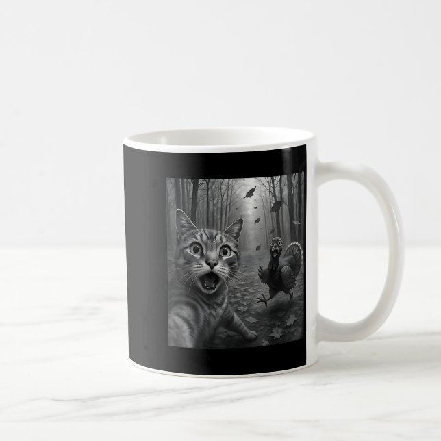 Caneca De Café Cat Selfie With Turkey Funny Happy Thanksgiving Da (Direita)