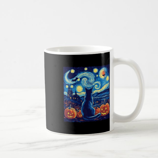Caneca De Café Cat Starry Night Van Gogh Cat Lovers Pumpkins (Direita)