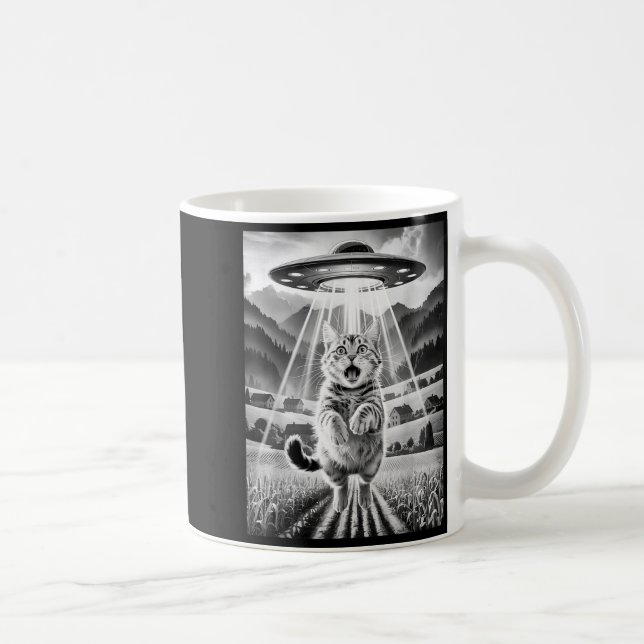 Caneca De Café Cat Ufo Alien Abduction Funny Graphic Tees Men Wom (Direita)