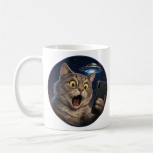 Caneca De Café Cat UFO Selfie