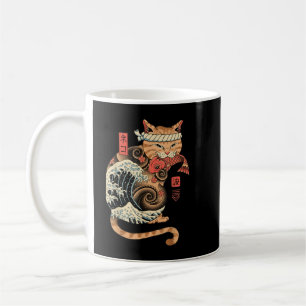 Caneca De Café Catana Wave Cat Tatuado Samurai Cat Arte Japonesa