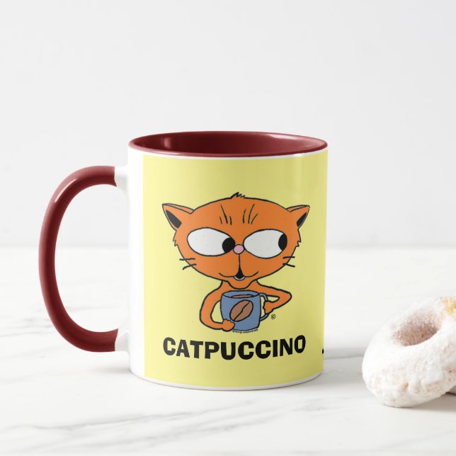 Caneca de Café CATPUCCINO Humorístico com Gato (Com Donut)