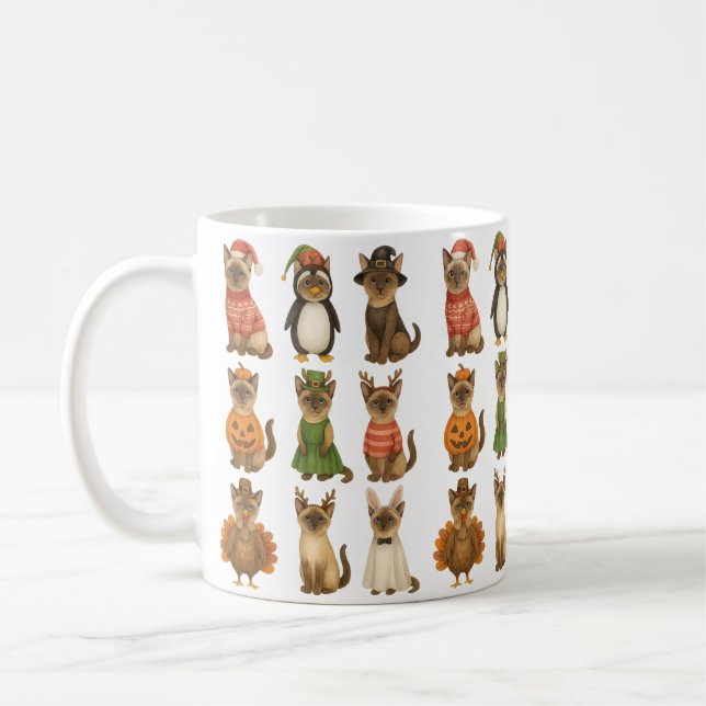 Caneca De Café Cats for Holiday Seasons halloween valentine Xmas (Esquerda)