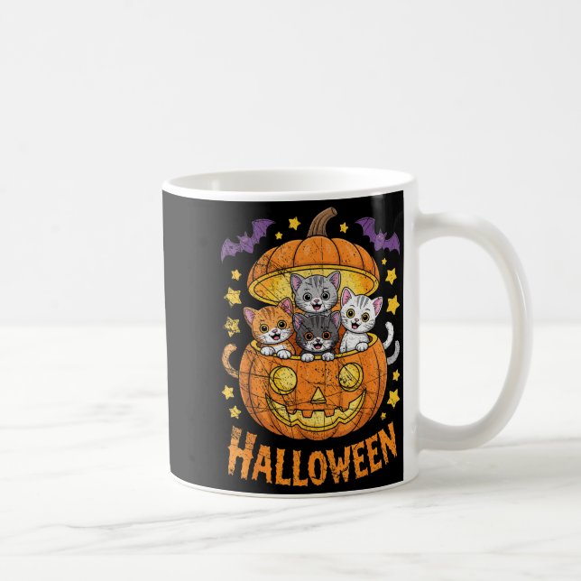 Caneca De Café Cats In Pumpkin Cute Halloween Kitties Funny  (Direita)