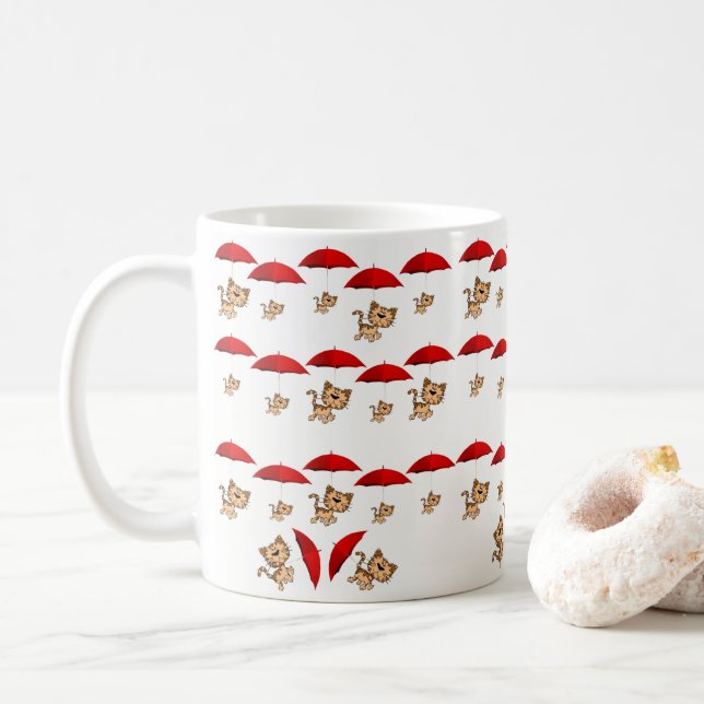 Caneca De Café Cats Red Umbrellas Mug (Com Donut)