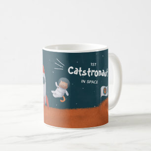 Caneca De Café Catstronauta Whimsical no Espaço, Gatos em Marte, 