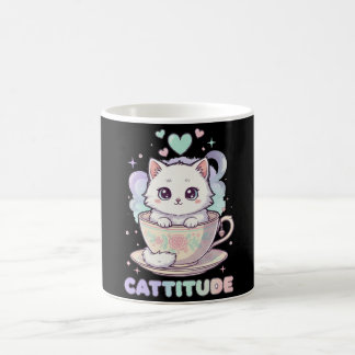 Caneca De Café Cattitude Cute Kawaii Pastel White Kitten