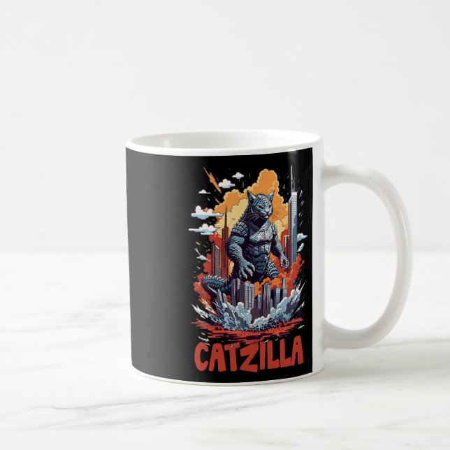 Caneca De Café Catzilla Cat City Skyline Funny (Direita)