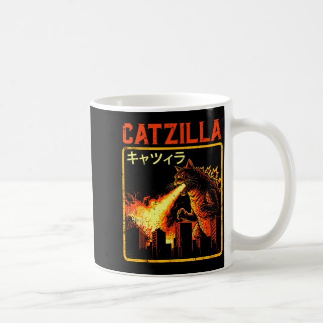Caneca De Café Catzilla Cat Monster Funny Japanese Parody Women M (Direita)