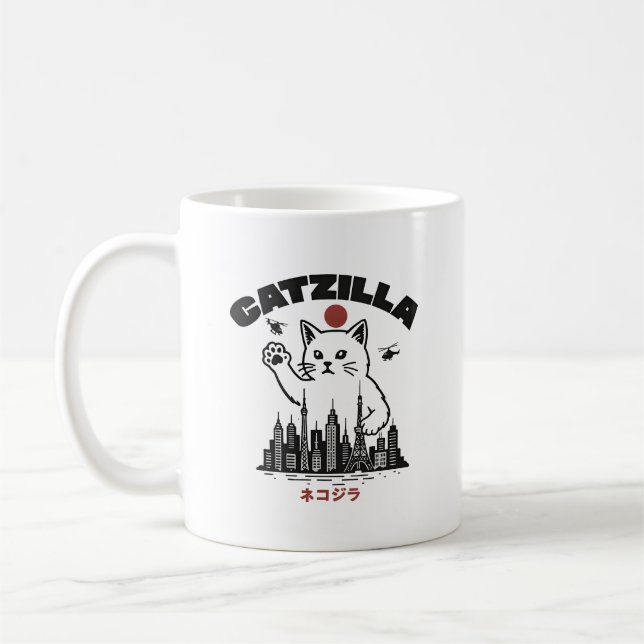 Caneca De Café Catzilla - Engraçado Cat Godzilla Parody (Esquerda)
