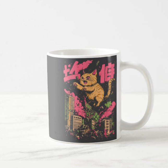 Caneca De Café Catzilla Funny Giant Cat Monster Kaiju Japanese Ka (Direita)