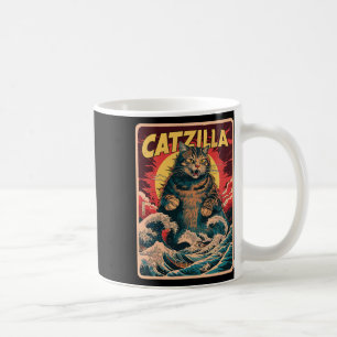 Caneca De Café Catzilla Japonês Art Funny Cat Vintage Graphic