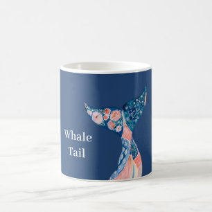 Caneca De Café Cauda de Baleia Floral Pêssego Azul