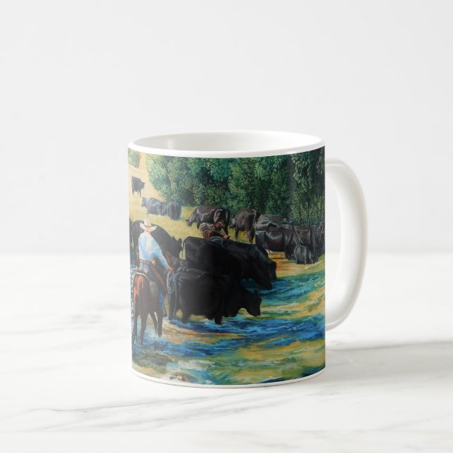 Caneca De Café Cavalar do rancho e de gado de Angus movimentação (Frente Esquerda)