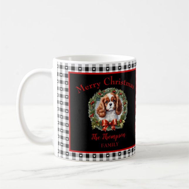Caneca De Café Cavaleiro Cavalier Charles Dog Nome Gingham Natal (Esquerda)