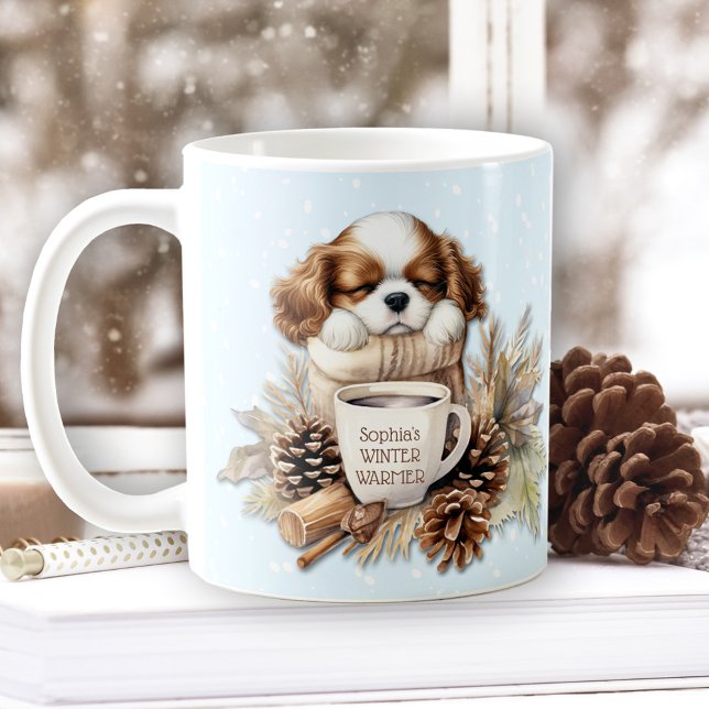 Caneca De Café Cavaleiro de inverno King Charles Dog Puppy (Christmas Winter Blue Cavalier King Charles Dog Puppy Coffee Mug)
