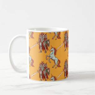 Caneca De Café cavaleiro medieval e padrão uniforme de unicórni