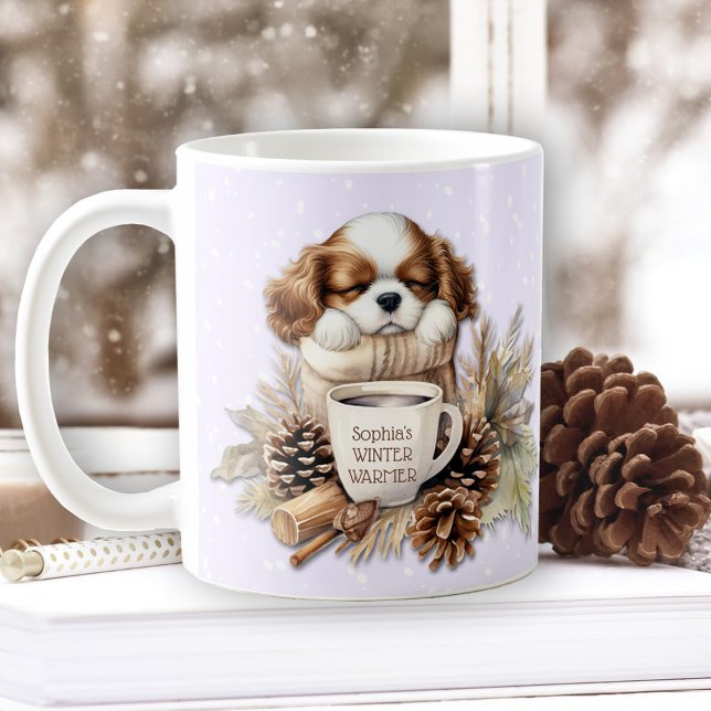 Caneca De Café Cavaleiro Puro do Natal King Charles Dog (Christmas Winter Purple Cavalier King Charles Dog Coffee Mug)