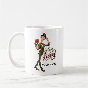 Caneca De Café Cavalheiro Elegante com Rosa – Feliz Aniversário