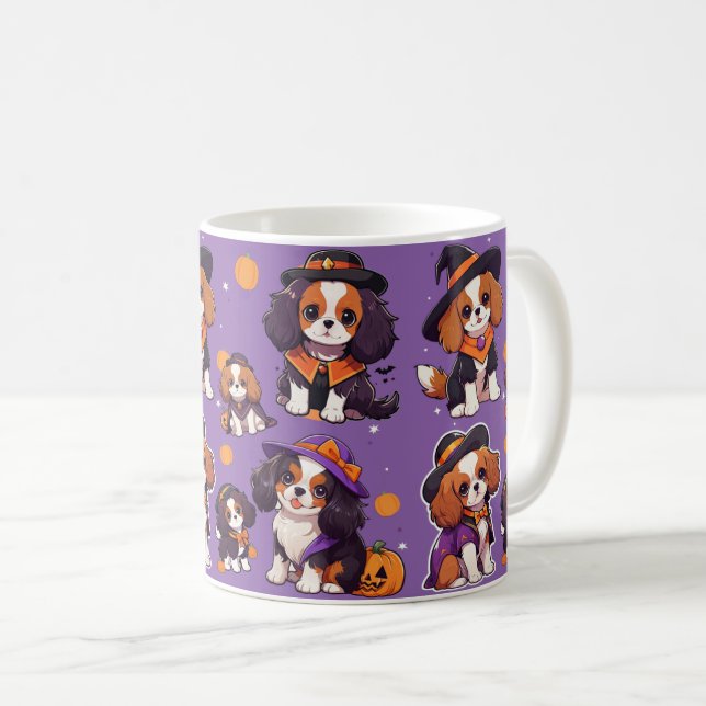 Caneca De Café Cavalier Cavalier King Charles halloween (Frente Esquerda)
