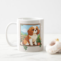 Cavalier Cavalier King Charles Pastel com flores