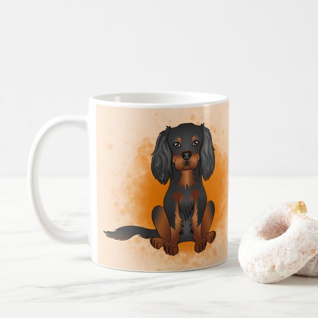 Caneca De Café Cavalier King Charles de cor preta e acastanhada e (Com Donut)