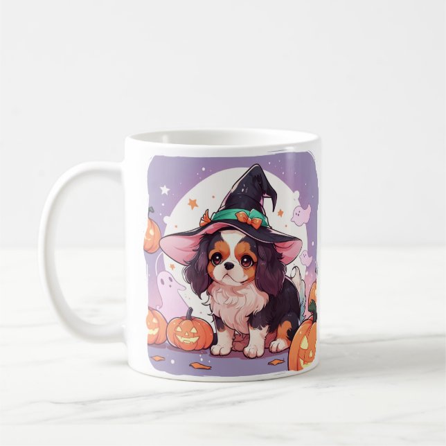 Caneca De Café Cavalier King Charles pastel chapéu de halloween (Esquerda)
