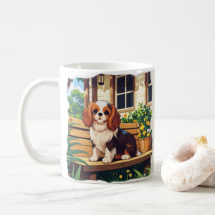 Caneca De Café Cavalier King Charles Pastel com flores
