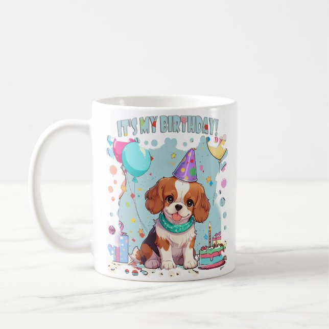 Caneca De Café Cavalier King Charles Pastel É meu aniversário (Esquerda)