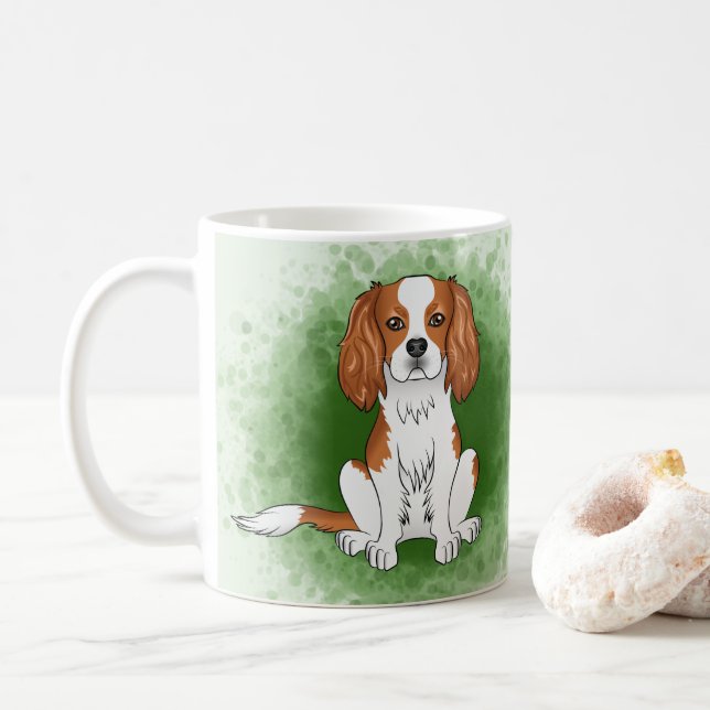 Caneca De Café Cavalier King Charles Spaniel Blenheim em Verde (Com Donut)