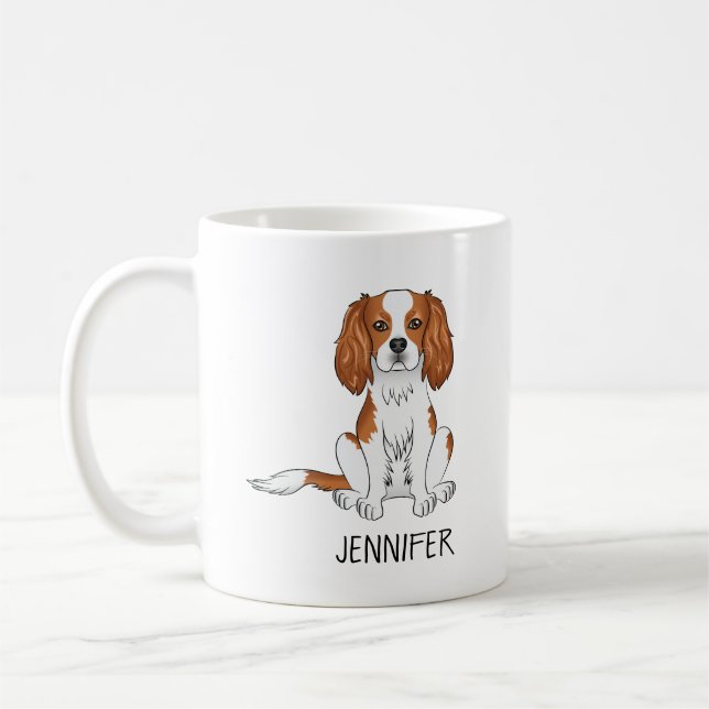 Caneca De Café Cavalier King Charles Spaniel Blenheim & Nome (Esquerda)