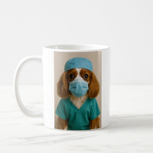 Caneca De Café Cavalier King Charles Spaniel em Roupas de Trabalh (Esquerda)