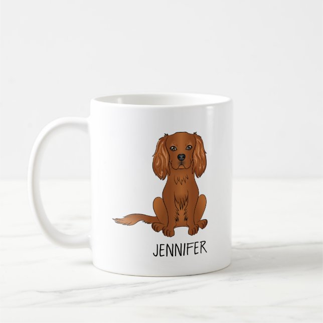 Caneca De Café Cavalier King Charles Spaniel Rubi & Nome (Esquerda)